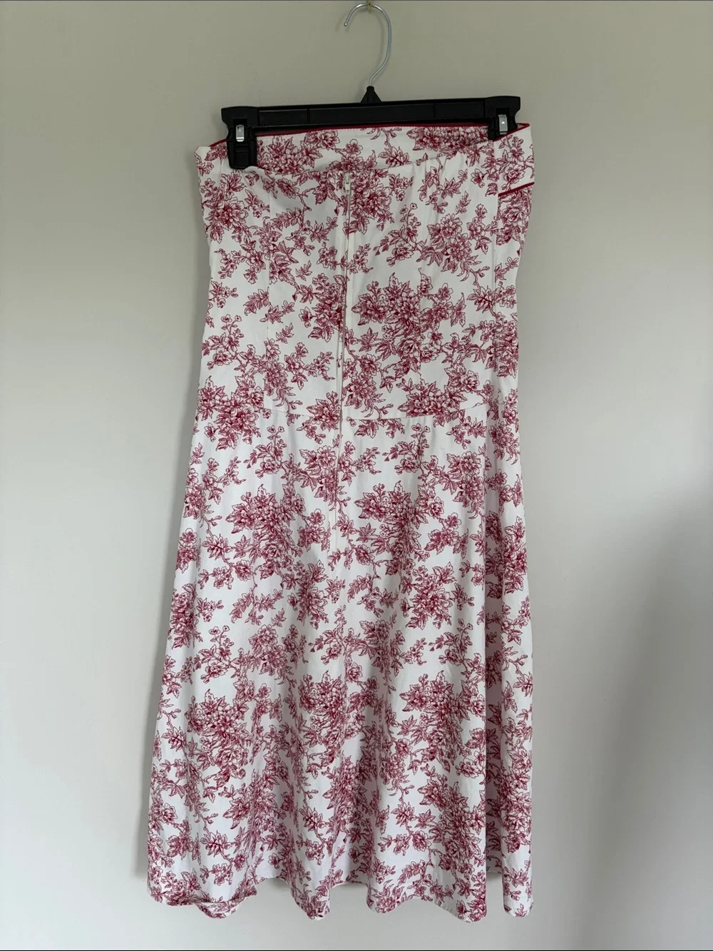 White and Red Floral Strapless Dres